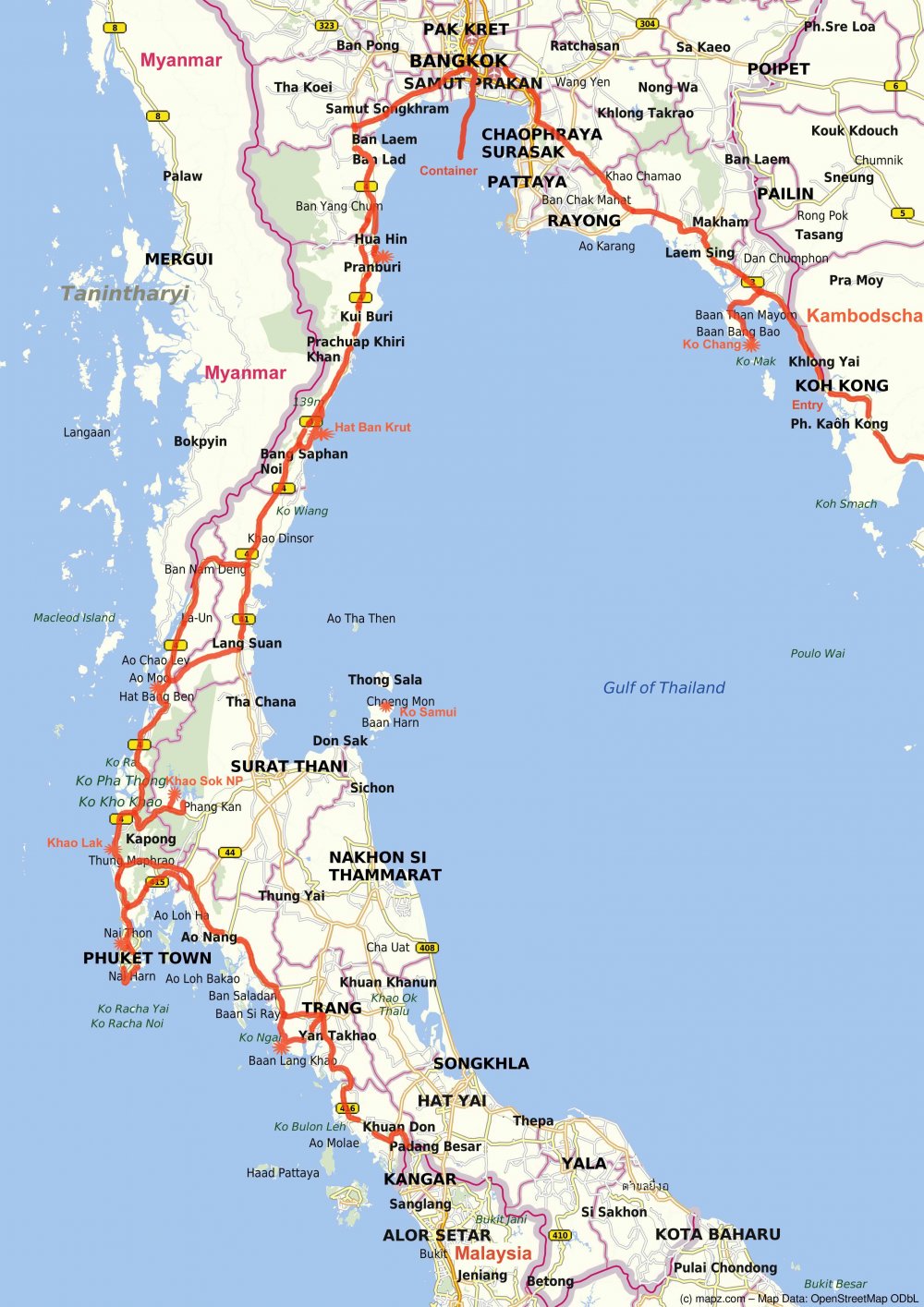 Route Thailand - (c) Mapz.com Route Thailand - (c) Mapz.com